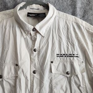 Harley Davidson Snap Button Down Shirt Men's 2XL Beige Embroidered Lightweight